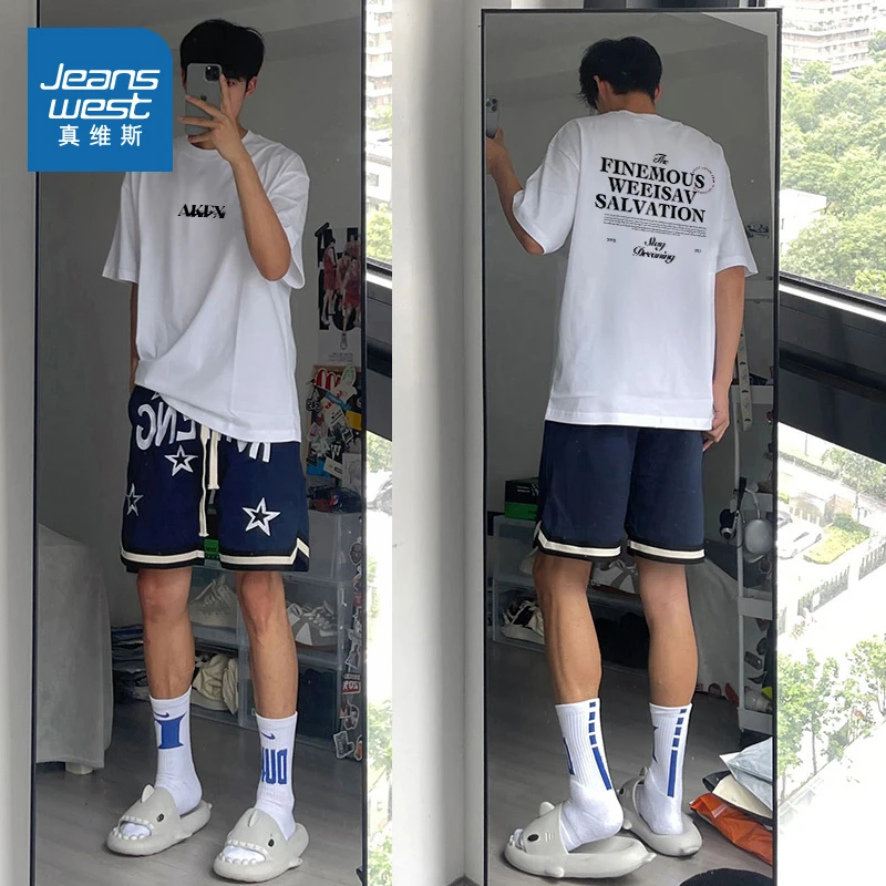 *真维斯男士宽松显瘦休闲夏季青少年纯棉短袖慵懒风男装美式潮流G