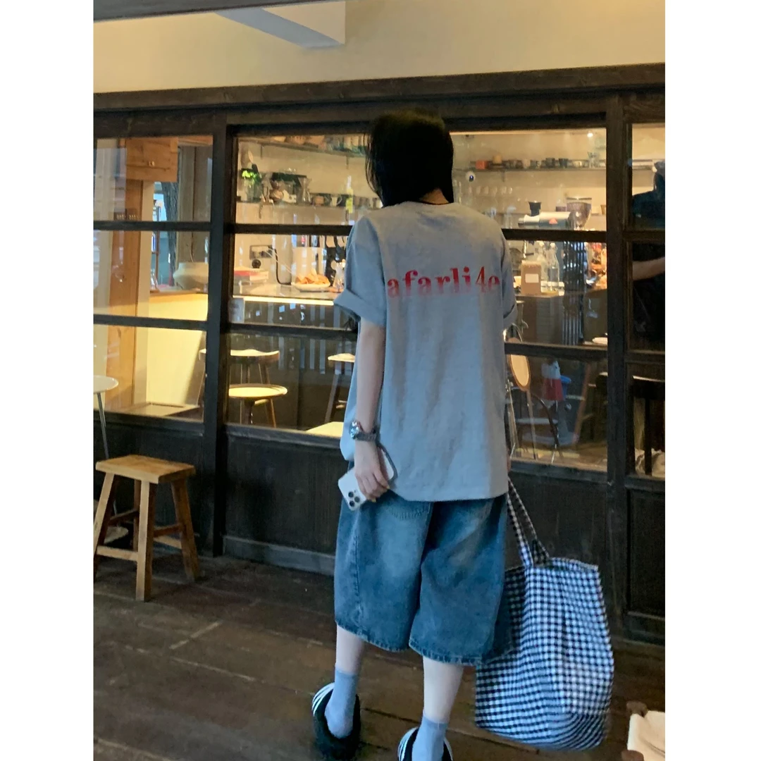 夏季新款女装重磅纯棉T恤女短袖宽松休闲百搭圆领上衣字母印花女