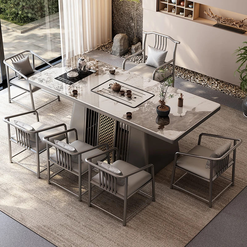 新中式现代简约轻奢岩板茶桌茶台办公家用客厅自动烧水泡茶桌茶台