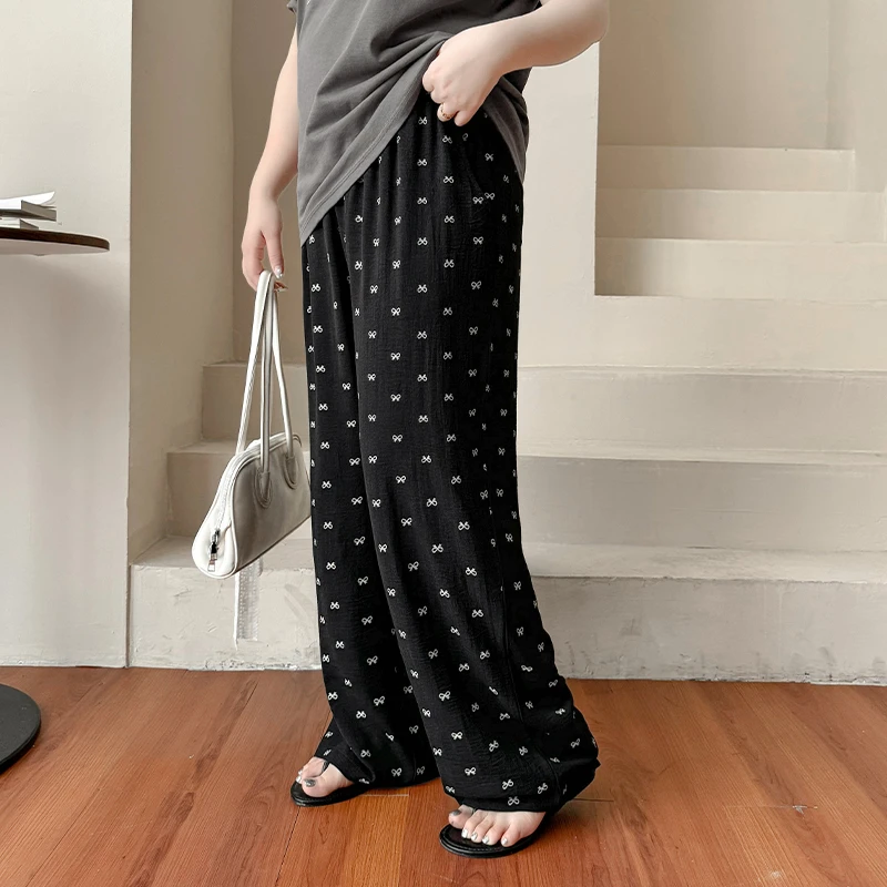 DX7377大码女装【冰丝凉凉裤】三种裤长韩系百搭碎花松紧腰休闲长裤