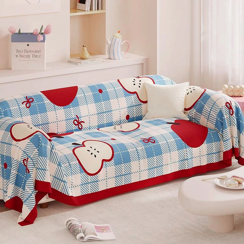 苹果格子沙发巾盖布全包万能盖毯坐垫全盖四季通用防猫抓沙发套罩