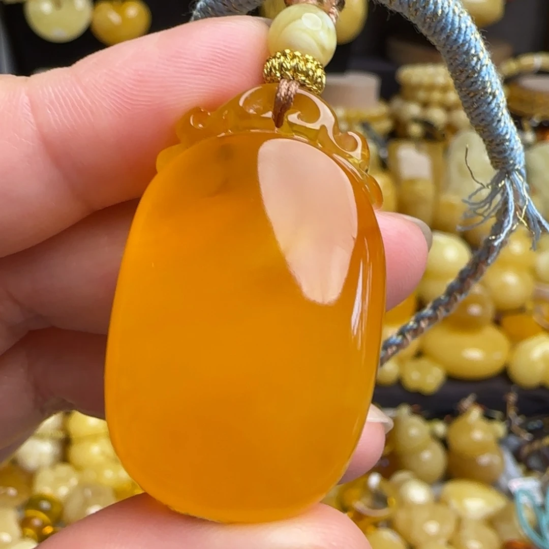 琥珀套链未镶嵌天然焦皮料蜜蜡福贝无事牌吊坠