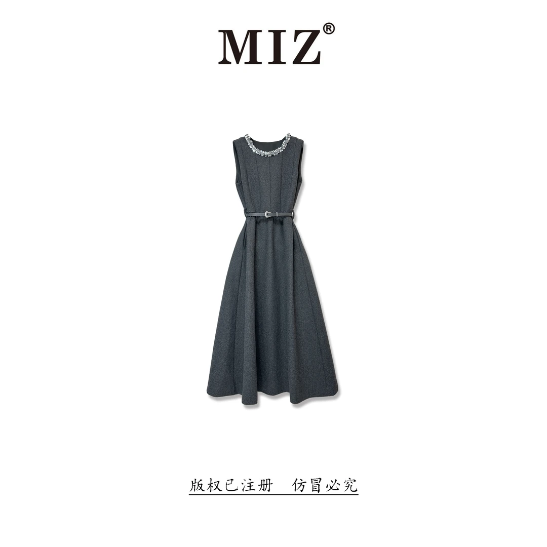 【MIZ】秋冬灰色高级精致感穿搭手工无袖背心裙轻奢通勤显瘦2530117