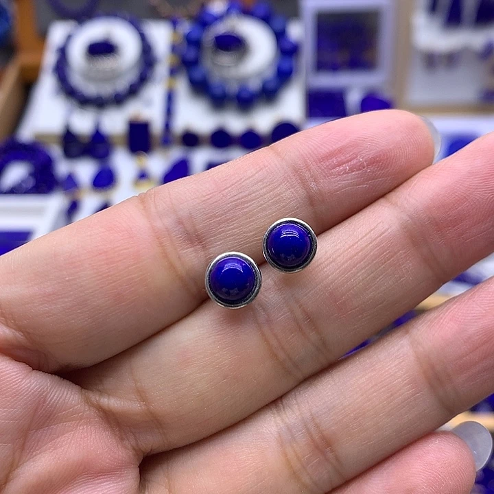 青金石银S925镶嵌耳钉