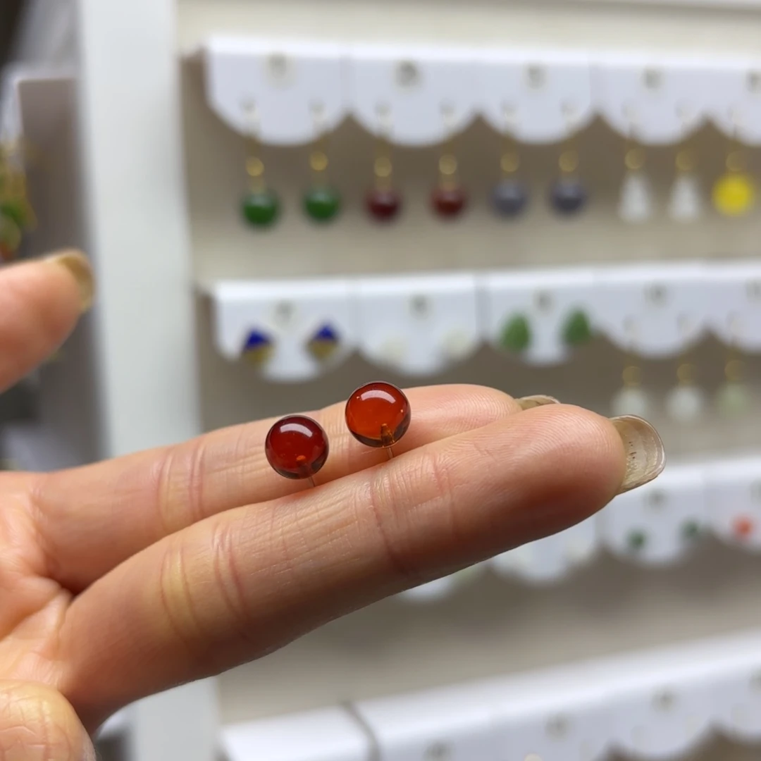 血珀银S925镶嵌耳饰