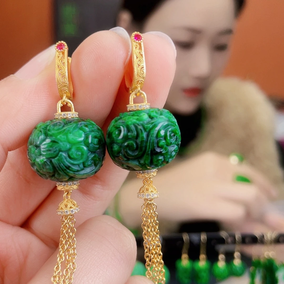 翡翠银S925镶嵌耳饰