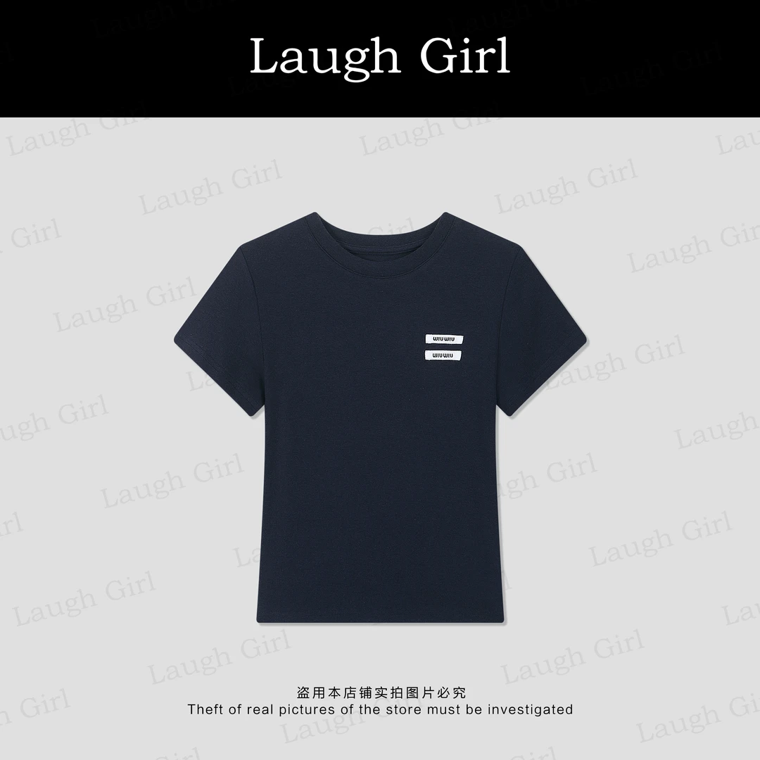 楚楚君 Laugh girl【轻量T】简约纯色英文字母百搭短袖T恤 TL53093J