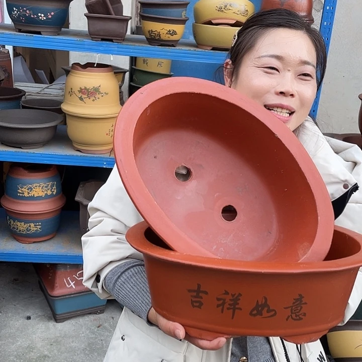 30+30红椭圆花盆紫砂花盆