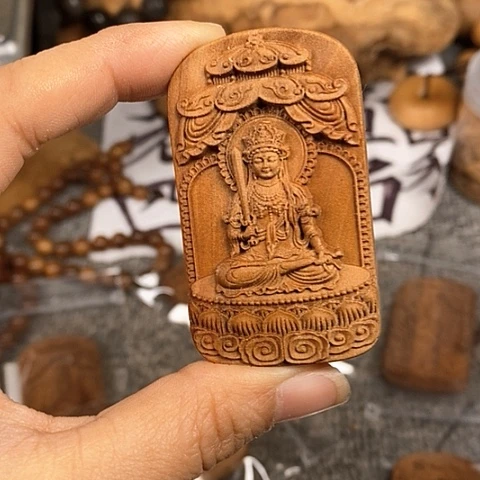 檀香木手串/手链真*老山檀香雕刻文殊吊坠