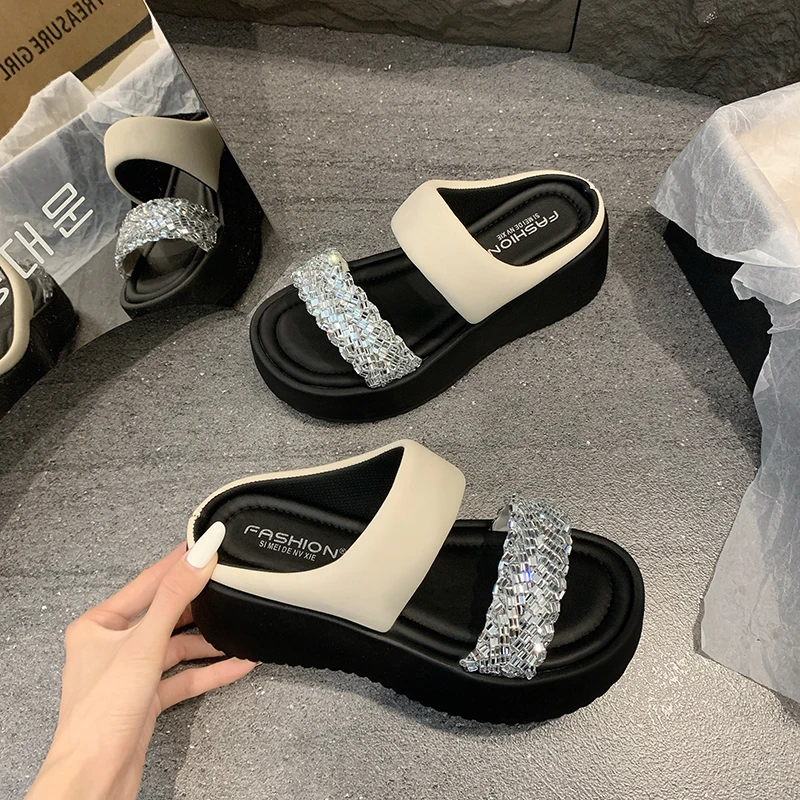 凉鞋女2025新款夏季外穿时尚气质百搭厚底增高配裙子一脚蹬凉拖鞋