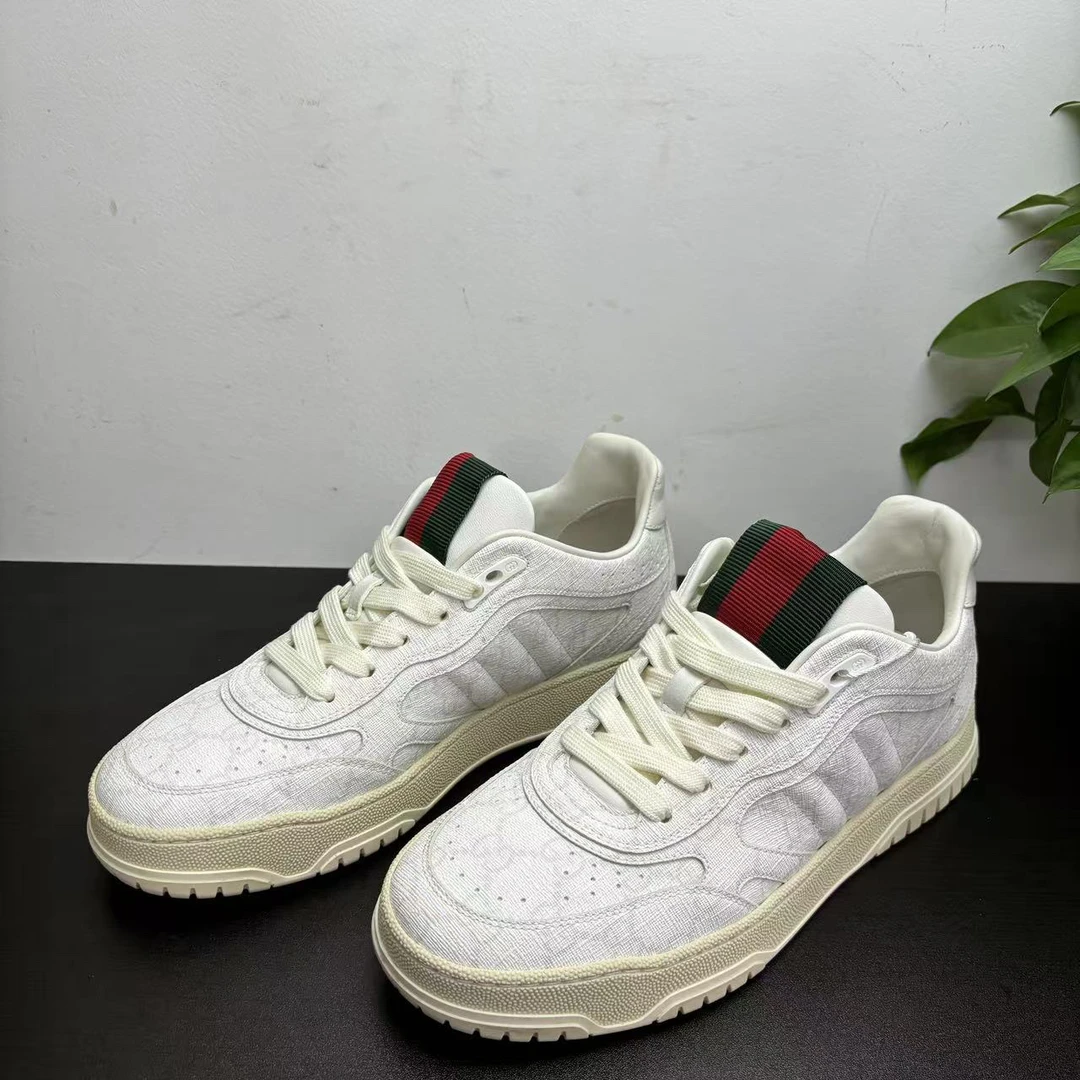 95新 GUCCI/古驰 38.5欧码暗纹白老花Re-web古驰板鞋百搭休闲