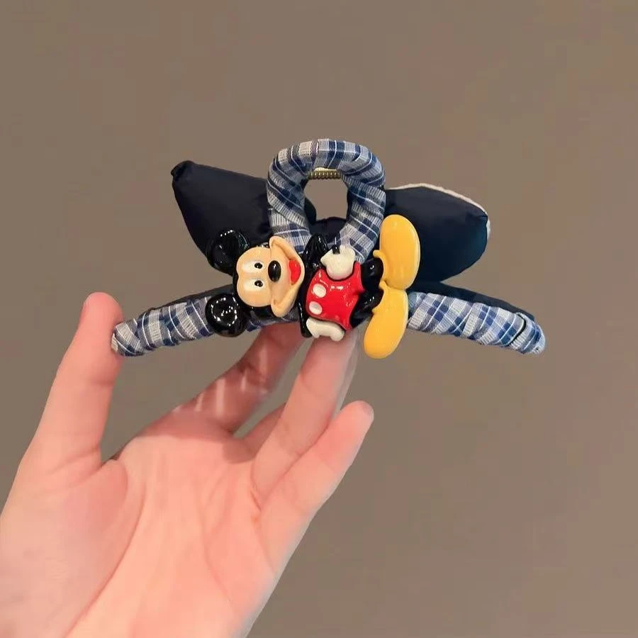 韩国新款蝴蝶结抓夹超好看蓬蓬棉大号后脑勺盘发可爱气质蓝色