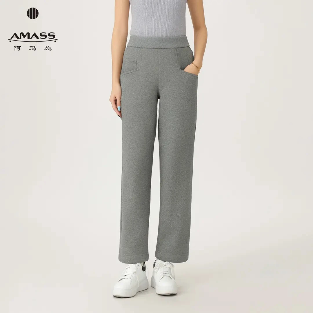 AMASS/阿玛施秋冬小众设计感时尚加绒加厚高腰直筒休闲长裤510026