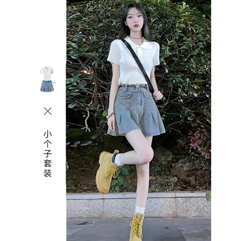 清含系夏日穿搭套装新款茶里茶气别致小个子感减龄短裙一整套insi