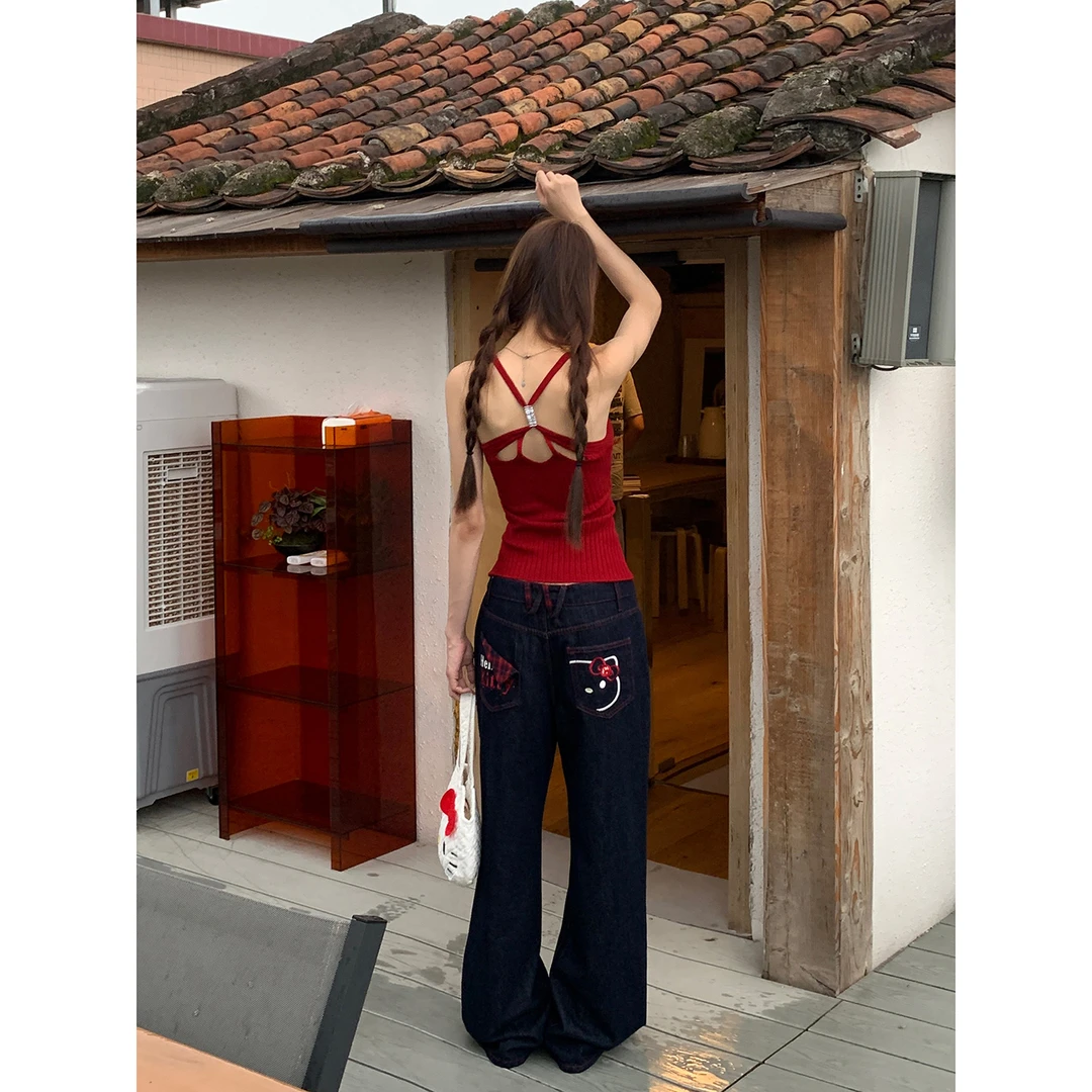 【HRG清仓】夏季新款韩系小众绣花设计感直筒设计感牛仔裤YF2503-3