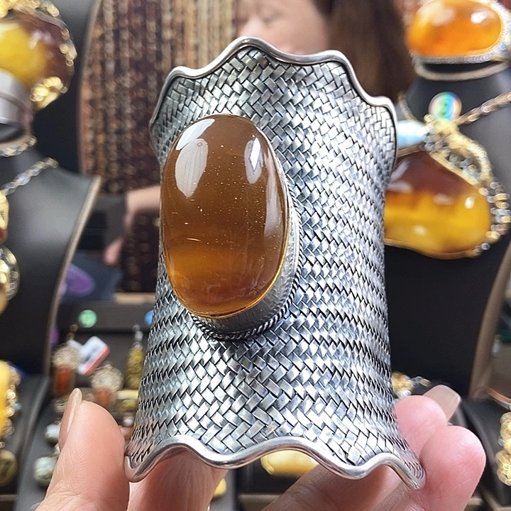 琥珀银S925镶嵌手镯手镯