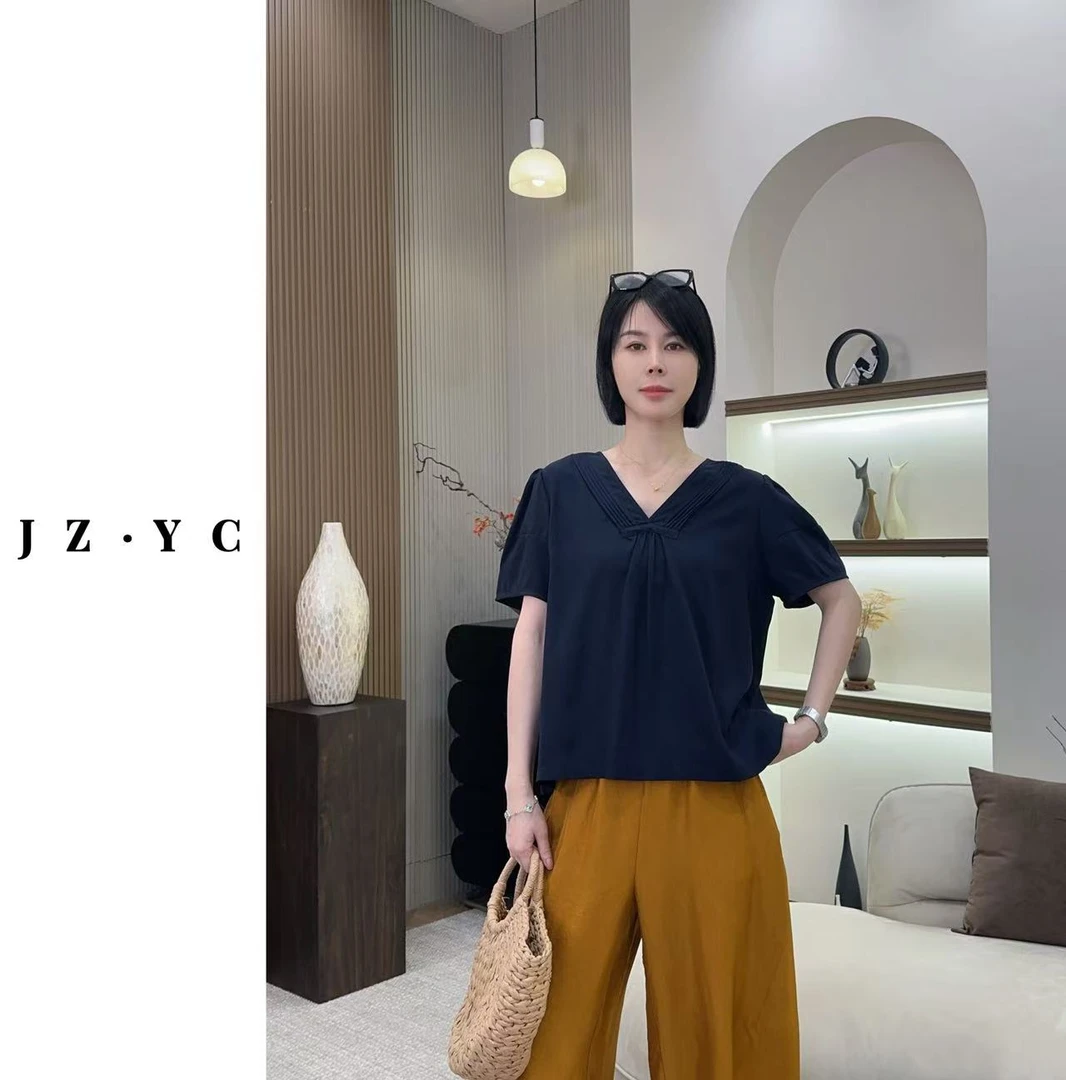 【洁子推荐 】2025夏季新款256775韩系V领泡泡袖麻料衬衫JZYC