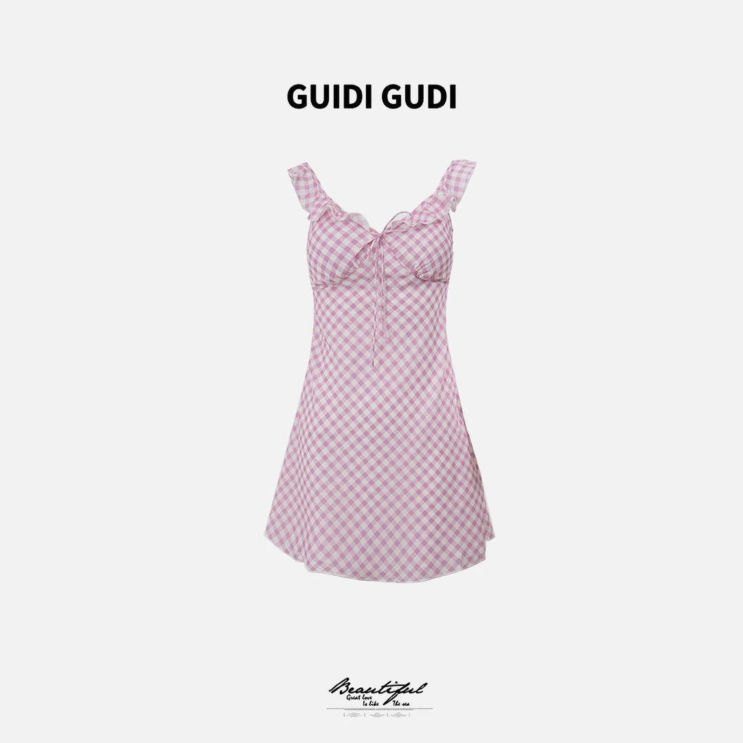 GUIDI GUDI【粉粉嫩嫩】黄加蓝气质女人味吊带连衣裙 L9520212H