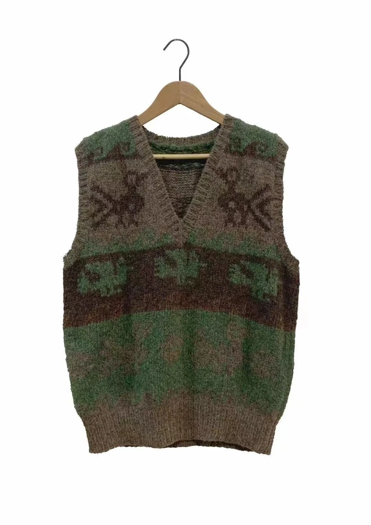 山山家-左岸迷香【针织马夹】Z24FW7101宽松套头V领复古手织马甲