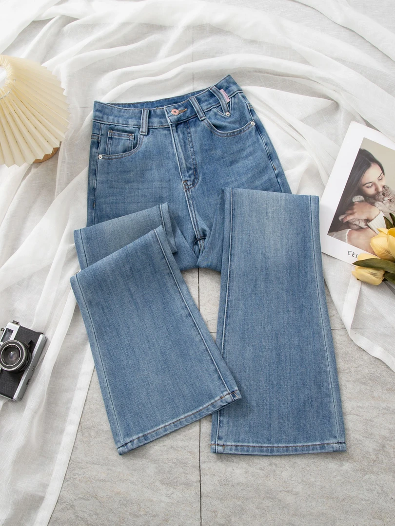 【升级薄款】碧落蓝·四面弹款新款牛仔裤百搭夏季窄版微喇