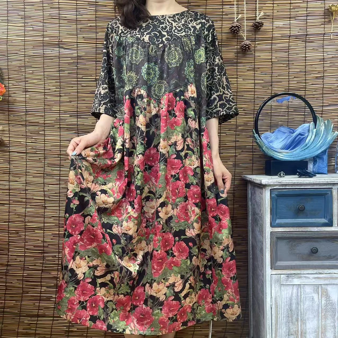 6205夏装新款连衣裙时尚洋气质宽松大码遮肚显瘦印花裙子