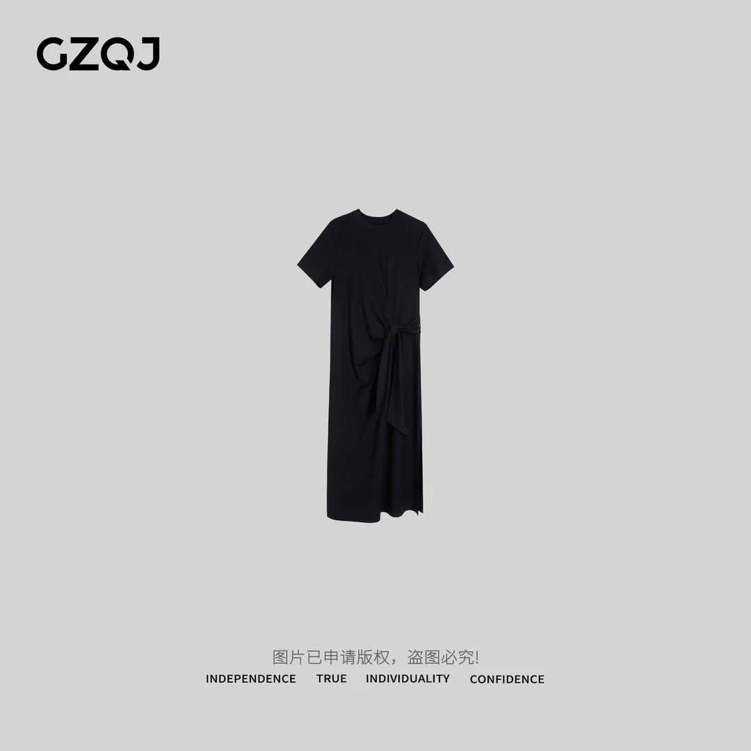 广州琴姐【心动信号】欧若风原创设计圆领黑色懒人短袖连衣裙夏1137