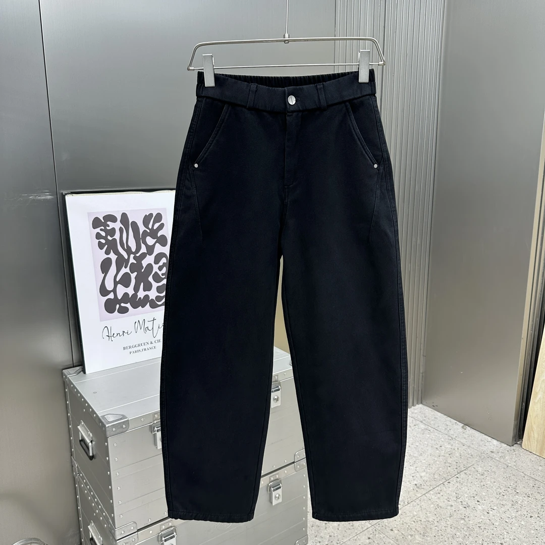 冬季加绒加厚100%全棉水洗弯刀宽松松弛休闲裤