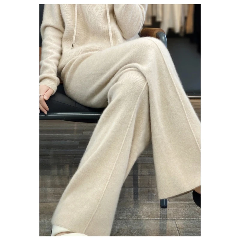 【100羊毛】阔腿裤女宽松休闲外穿垂感秋冬直筒纯色高腰毛呢裤显瘦