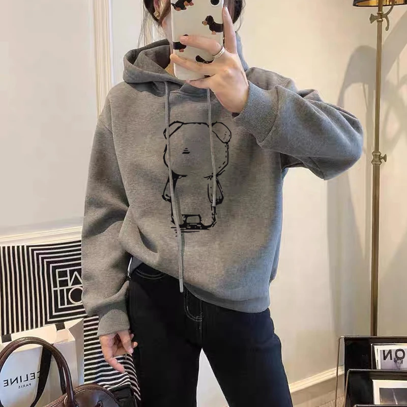 设计感小众秋冬新款2025加绒加厚套头连帽卫衣女短款宽松韩版外套