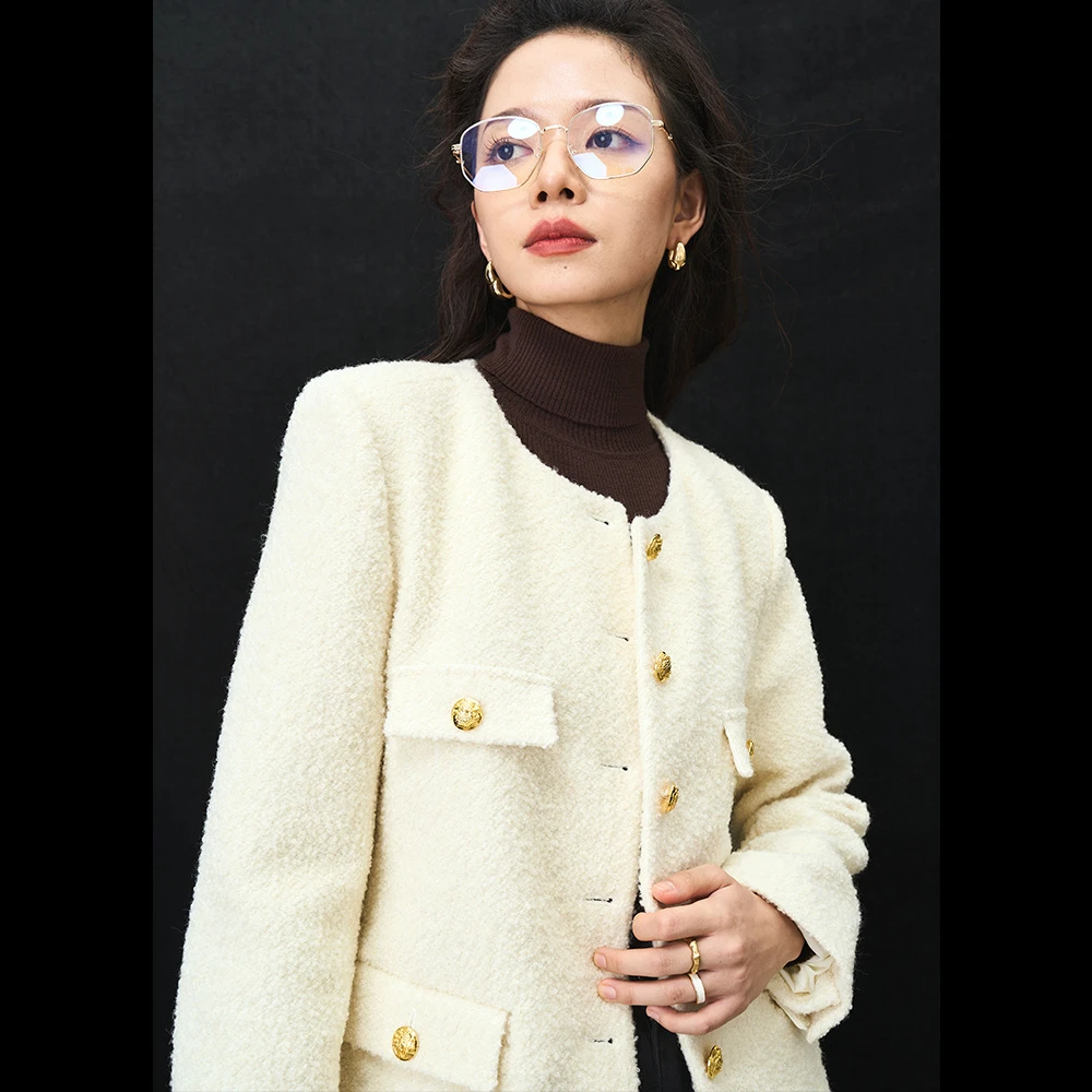 [盛都清仓]25新款羊毛粗花呢小香风圆领休闲优雅通勤外套女16020
