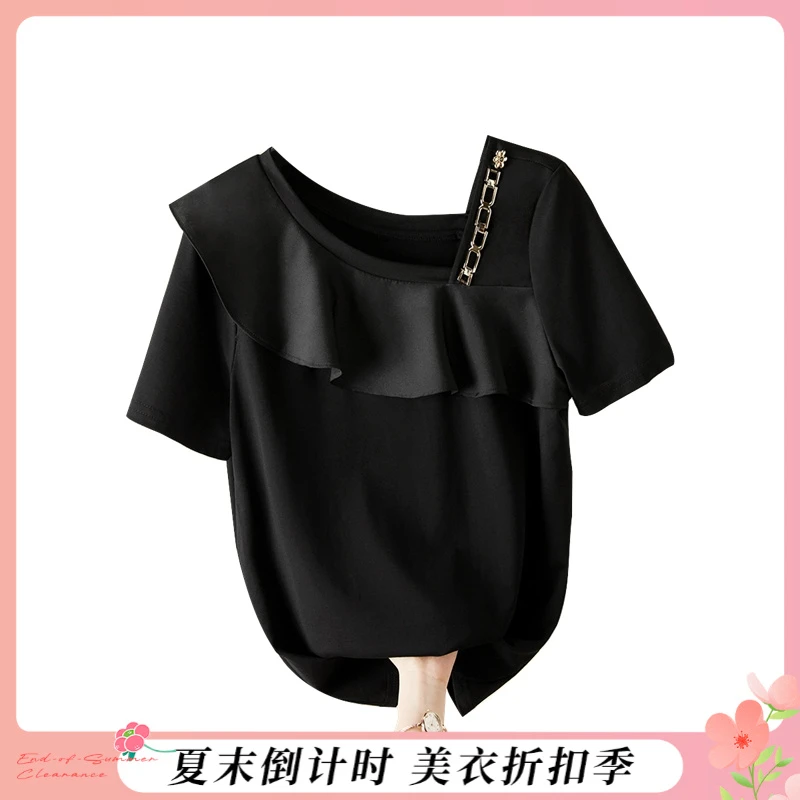 【高能感穿搭】她池夏季女领口荷叶边套头T恤T32B1764T