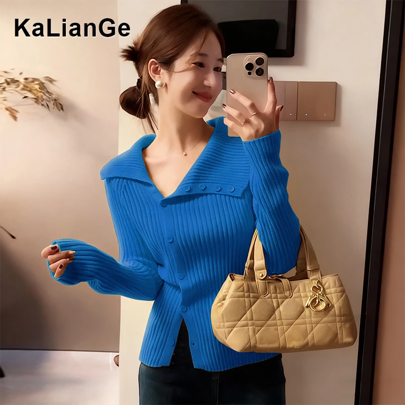 卡莲格/不规则翻领毛衣开衫外套女秋冬款小众设计感针织开衫上衣