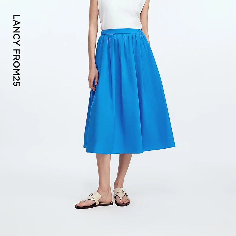 朗姿纯棉a字大摆高腰伞裙百搭半身裙气质通勤长裙2025年秋季新款