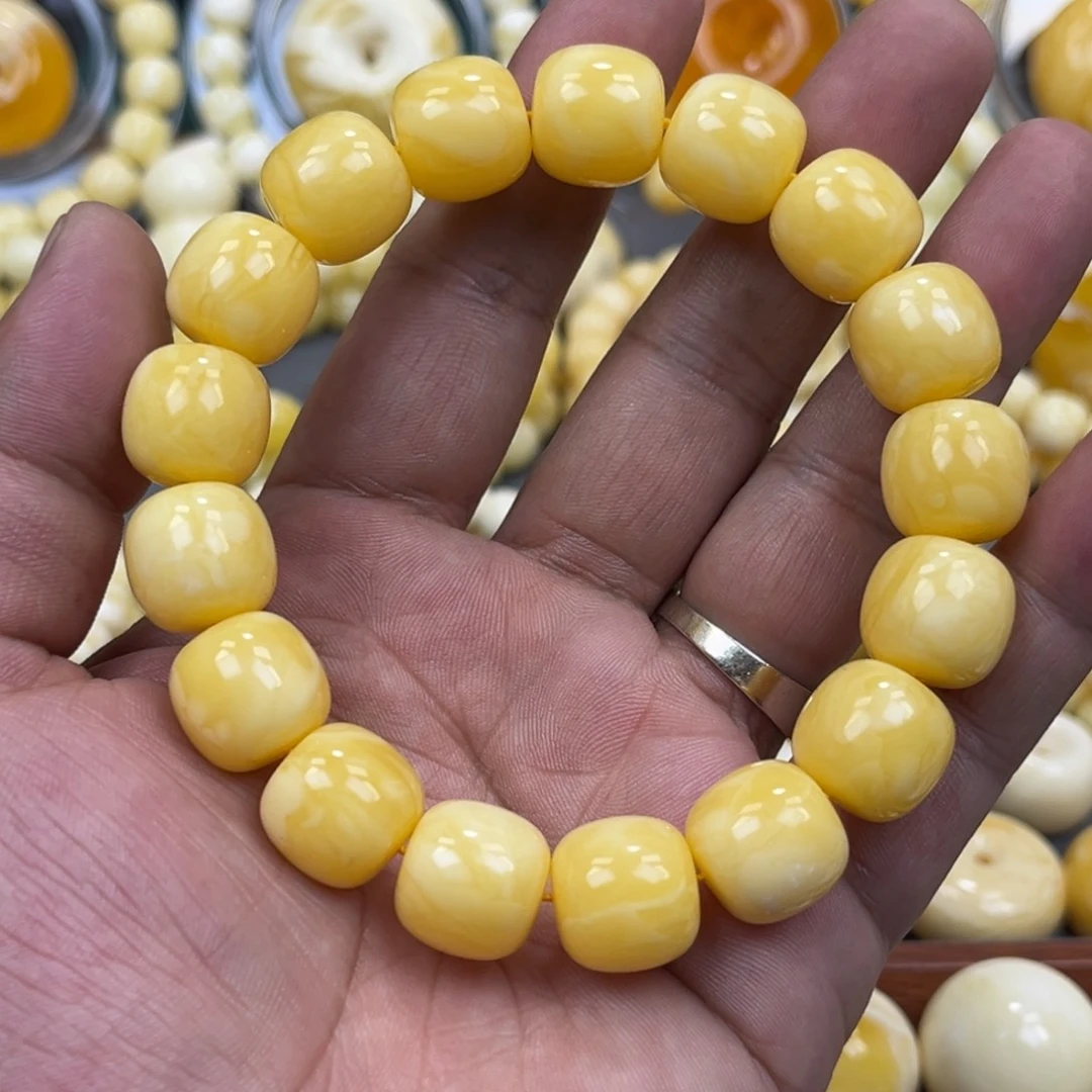 琥珀未镶嵌手串同料焦皮奶橘浓浓蜡14mm