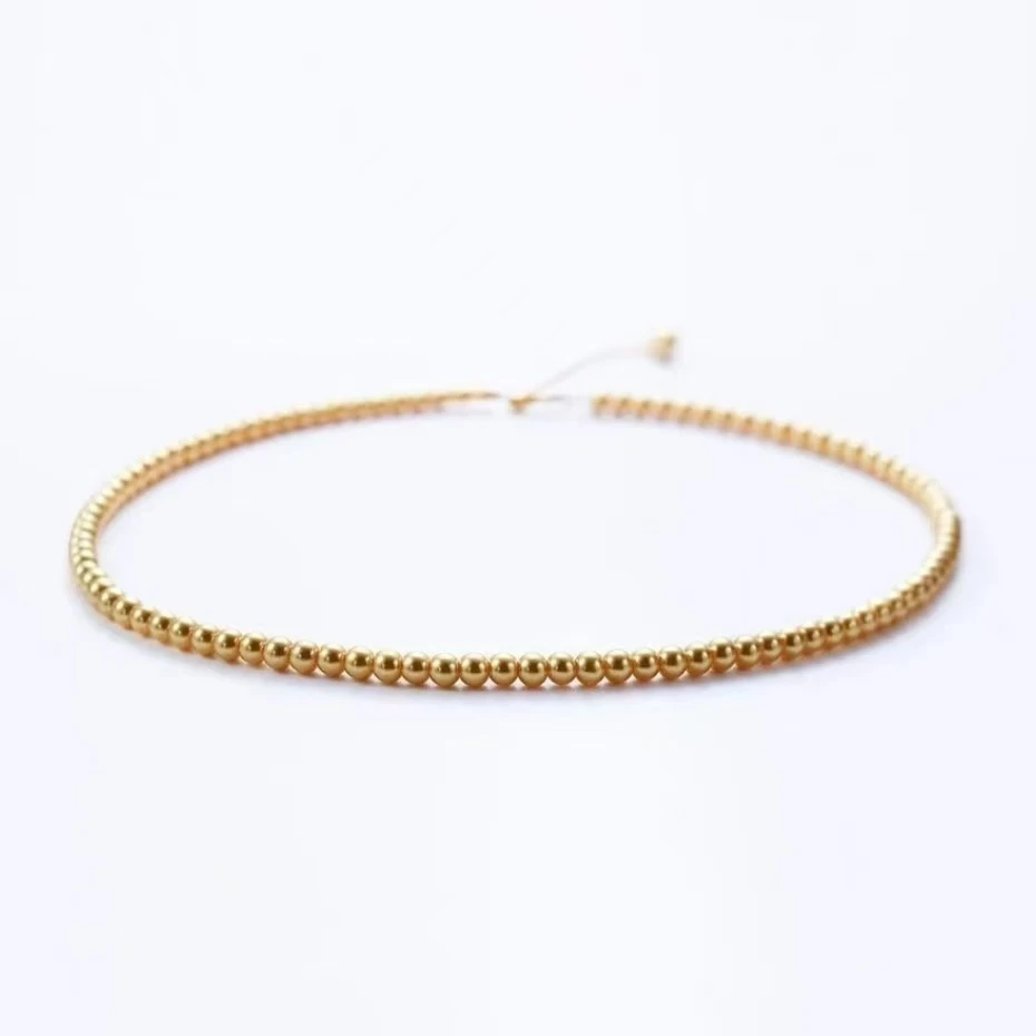 链子925银 【飛梵】4mm左右极光浓金微瑕全珠链0006