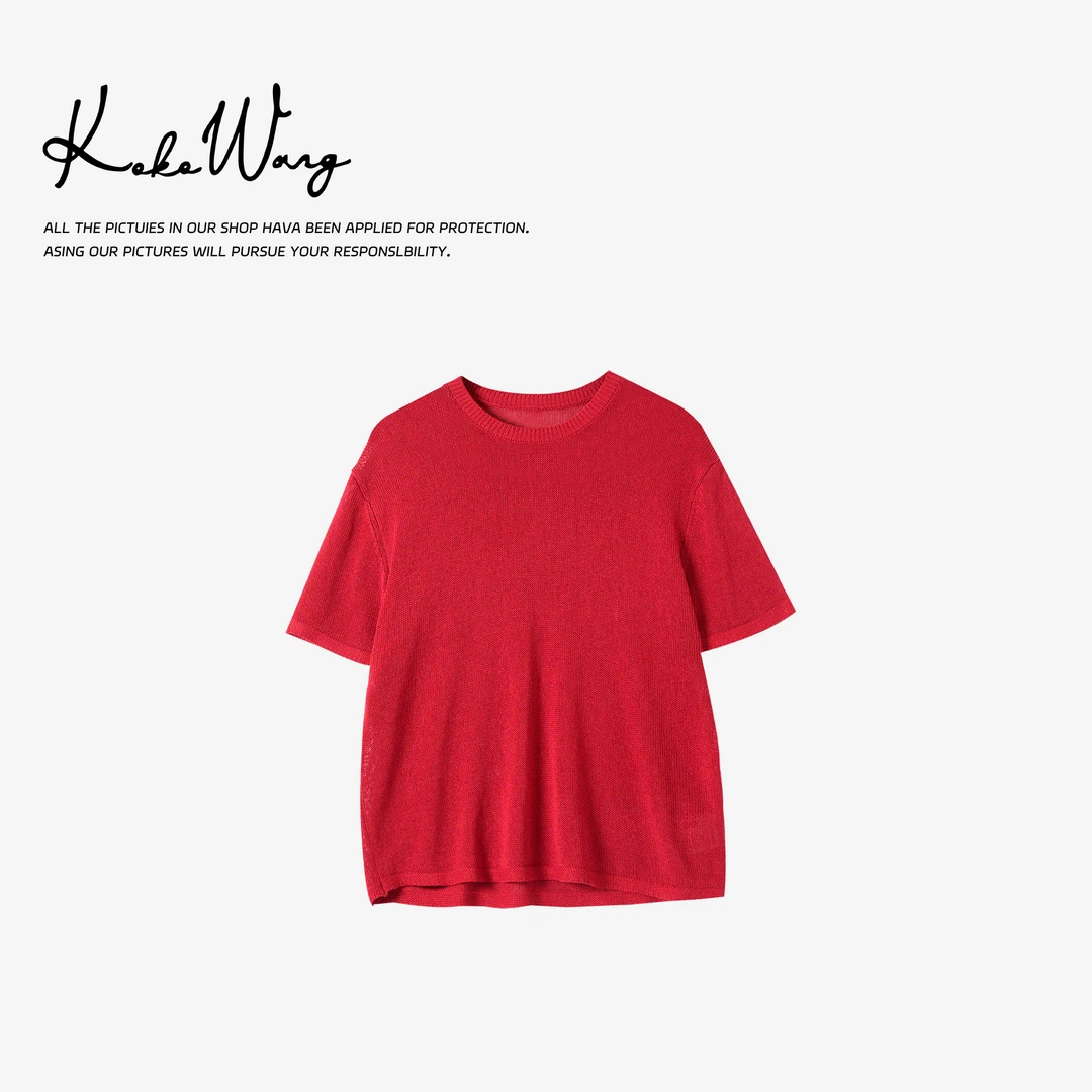 KOKO WANG夏季天然和纸纱简约纯色显瘦百搭针织上衣532285E25T21