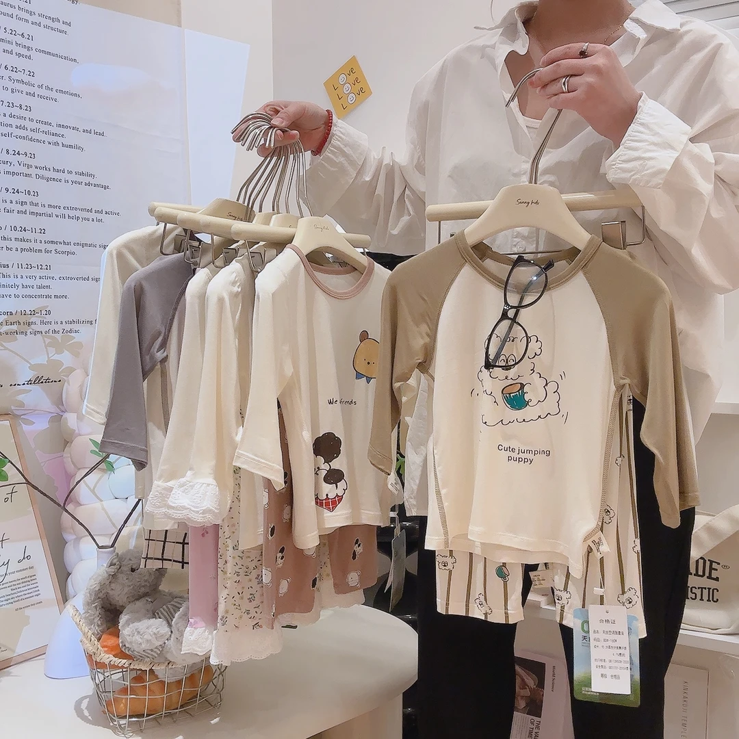 儿童家居服春夏七分袖优可丝莫代尔睡衣套装薄款空调服