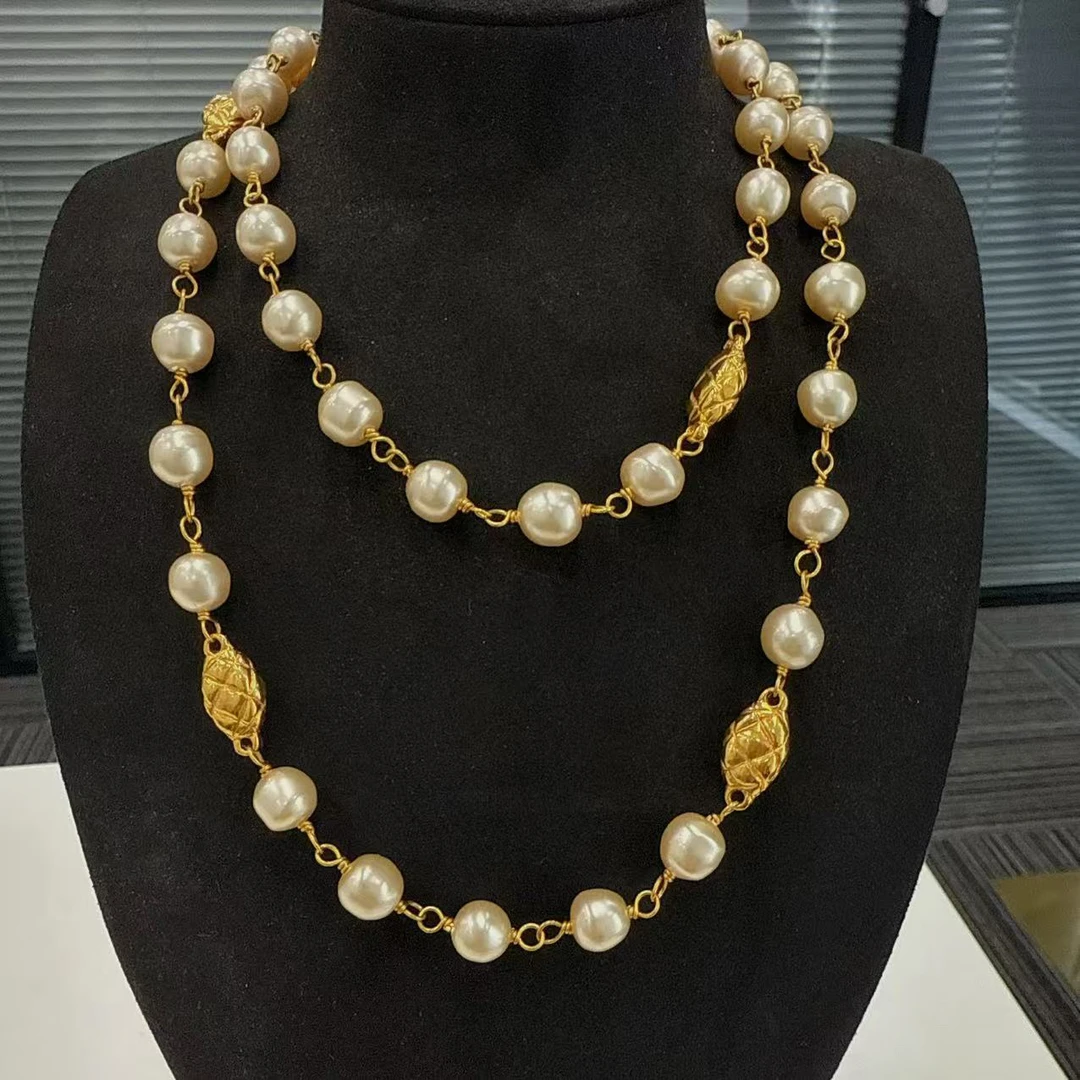 95新 Chanel/香奈儿 Chanel vintage香奈儿中古菱格珍珠项链