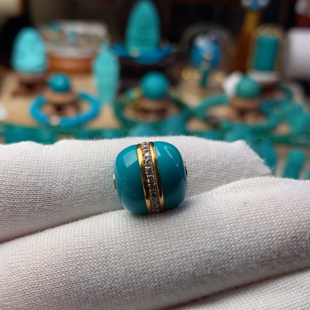 绿松石珠宝奇石18K金镶嵌13m m