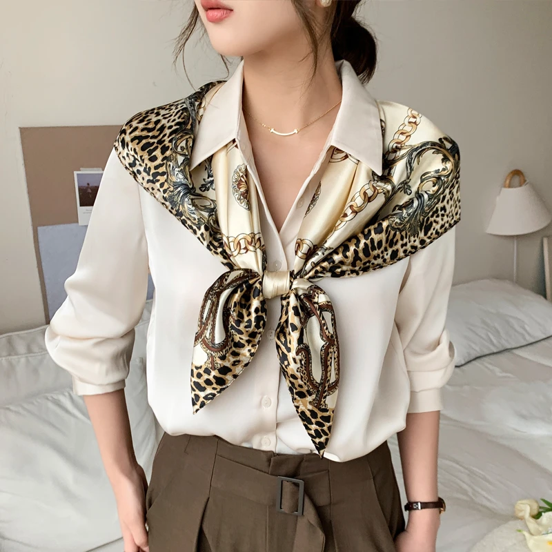 缎面装饰方巾90cm品质正方形丝巾女士围巾职业优雅纱巾披肩百搭