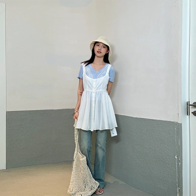 【VIINS】SONGFORIDEAL夏季新款蕾丝花边拼接吊带上衣5024