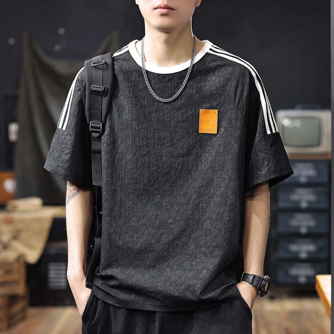 凉感速干满印短袖T恤男2025夏季新款冰丝透气薄款男士半袖衫男款t