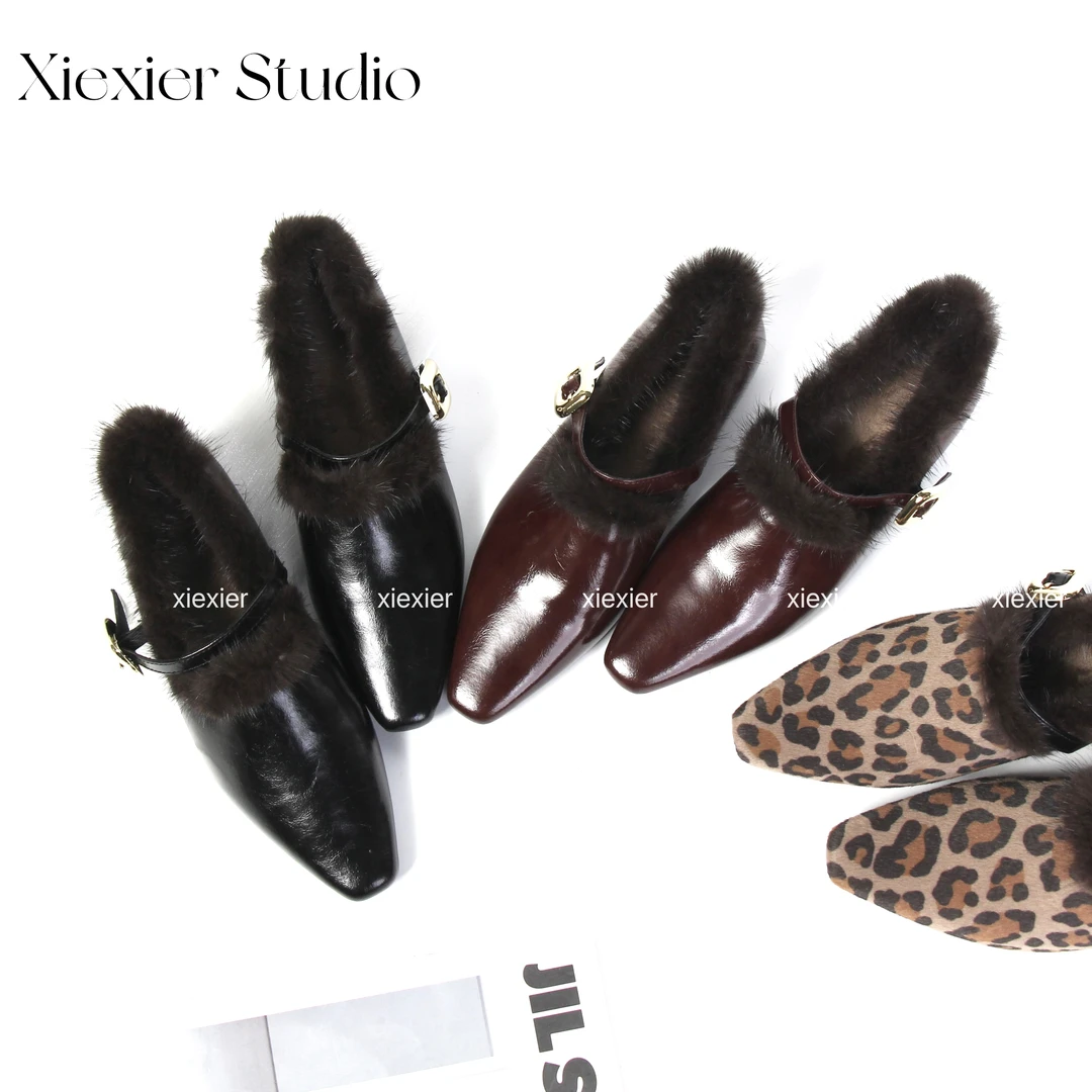 谢喜儿 | 方头平底复古经典百搭气质毛毛鞋