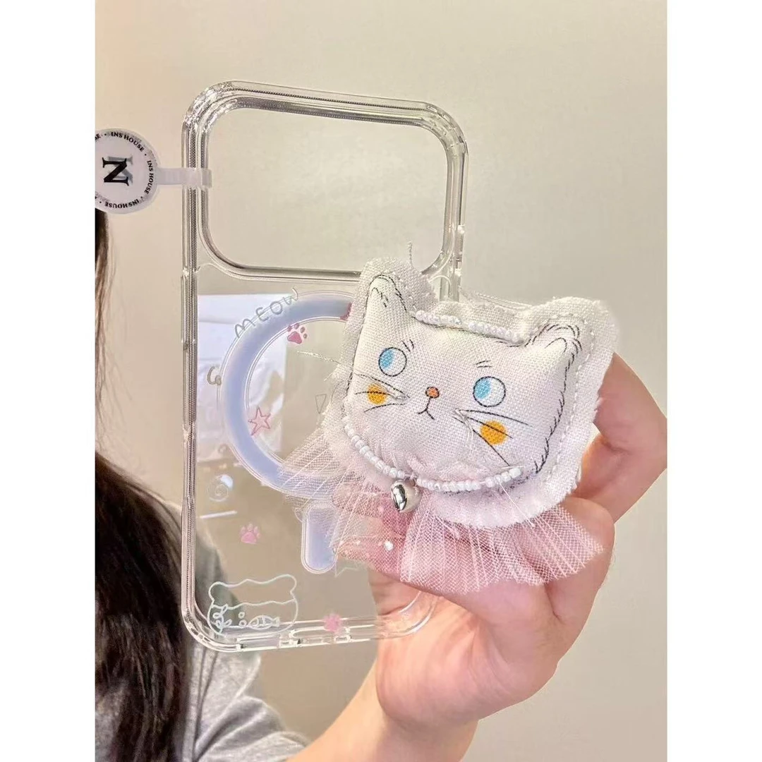 可爱布艺猫咪磁吸支架适用iphone17prom苹果16 手机壳 15新款 14