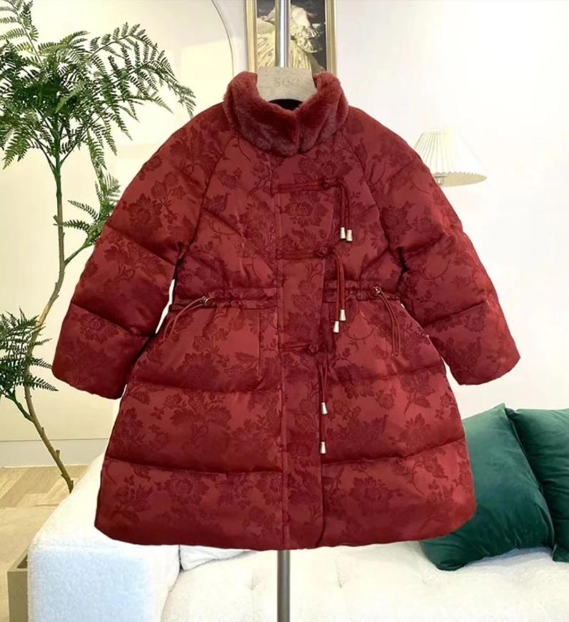 【蔓星】【年服】冬季2024新款女童喜庆洋气显瘦保暖中长款棉服Q24596