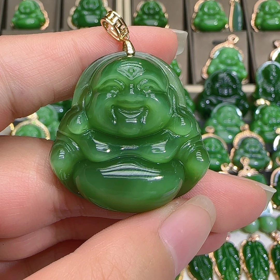 和田玉（碧玉）吊坠(不含链)18K金镶嵌