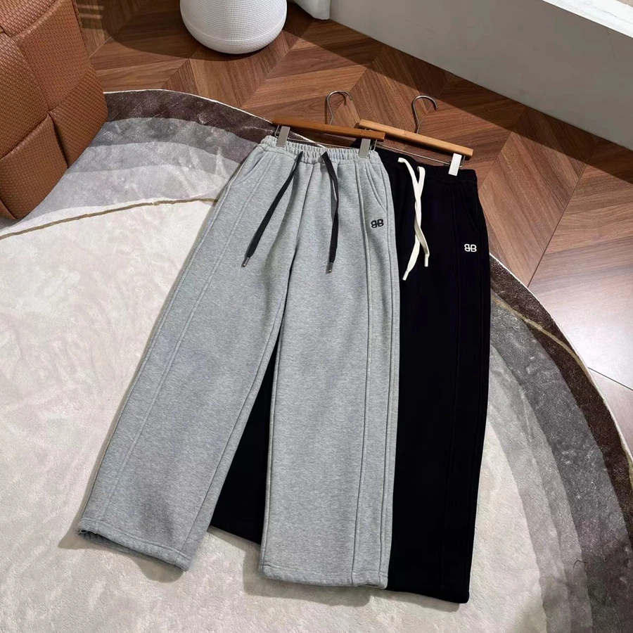 春秋季女大童加绒休闲长裤慵懒风加厚百搭时尚直筒卫裤-YHW288