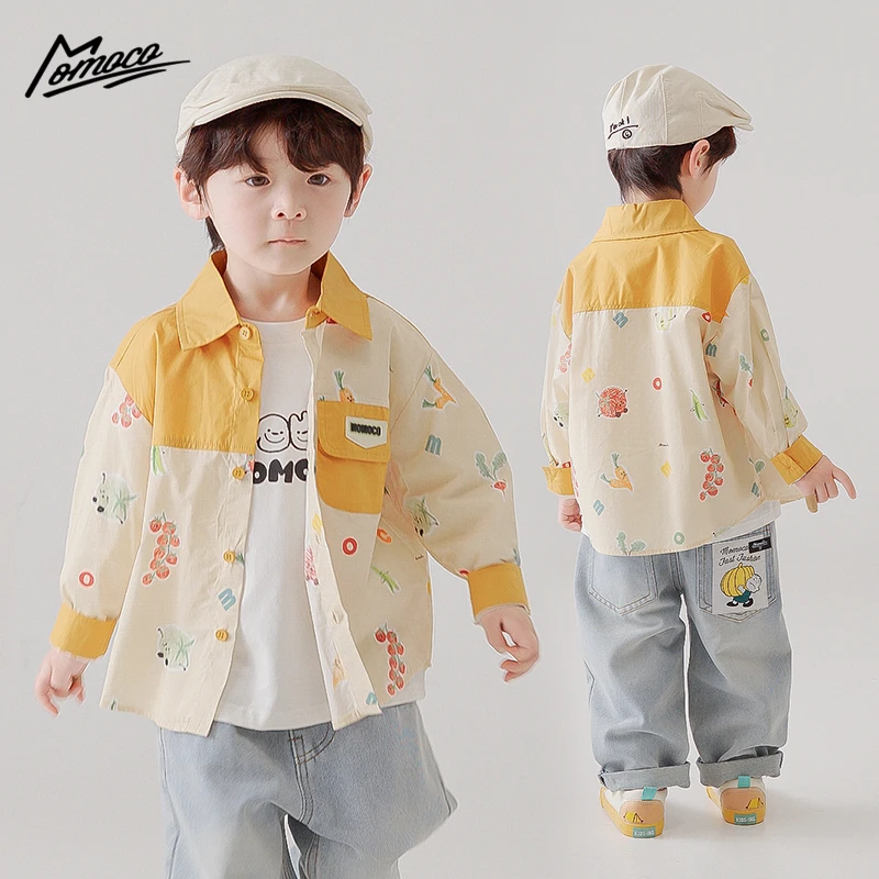 MOMOCO欧若风春季男童田园风潮流拼接长袖衬衫77130129002