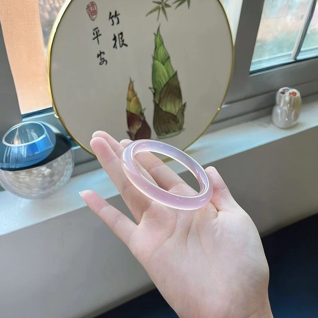 【专属】冰透樱花粉手镯天然正品玉髓玛瑙藕粉美人镯多样性发一