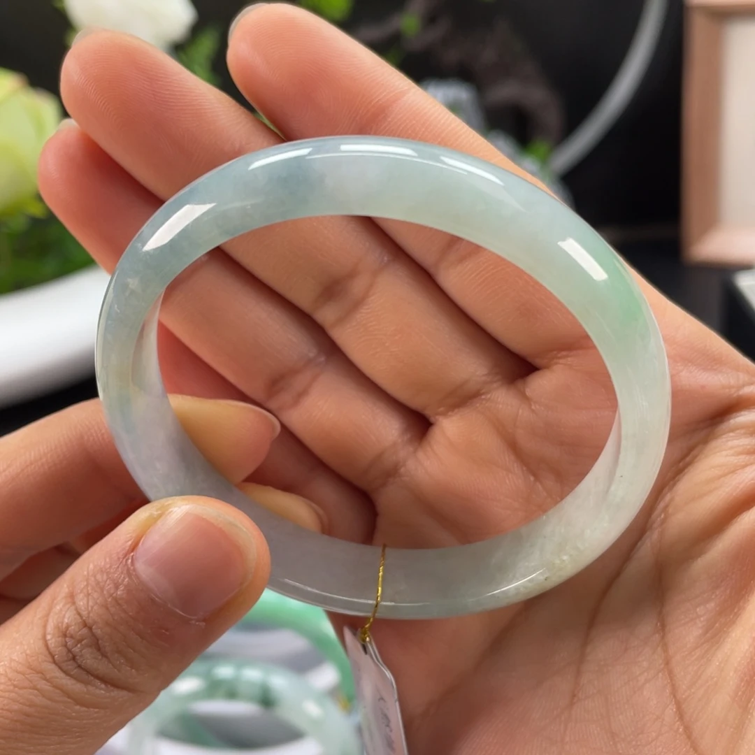 翡翠手镯未镶嵌冰糯起胶蓝紫色细条正圈